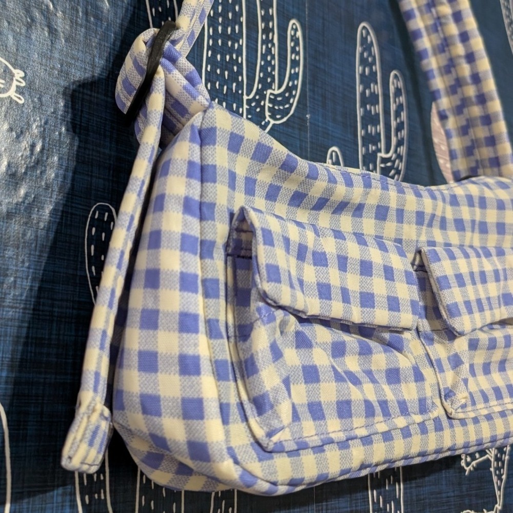 NWOT Baggu x Urban Outfitters Multi Pocket Cargo Shoulder Bag Blue Gingham - Picture 3 of 7